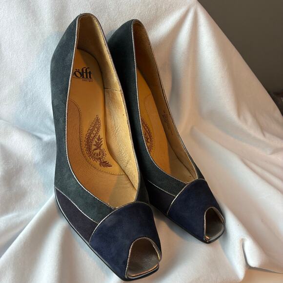 Sofft Black Suede Pumps Peep Toe Comfort Colorblock Heels Size 10M Jewel Tones - Picture 3 of 11